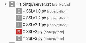 Listing from the “aiohttp-ssl” and “aiohttp-openssl” packages – the archive is now named “server.crt” and the malicious code is in “SSLv2.py”
